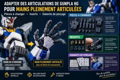 Adapter des articulations de gunpla hg pour mains pleinement articulées : pièces à changer, inserts et gabarits de perçage